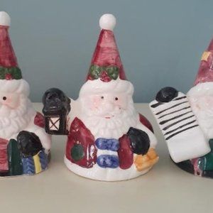 Trio of ceramic Santa Claus bells holiday decor 🎁
